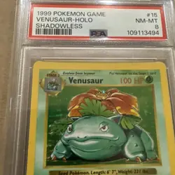 1999 Pokemon Venusaur Base Set SHADOWLESS 15/102 HOLO Rare English PSA 8 NM-MT - Image 2