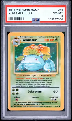 1999 POKEMON BASE SET UNLIMITED #15 VENUSAUR-HOLO PSA 8 - Image 1
