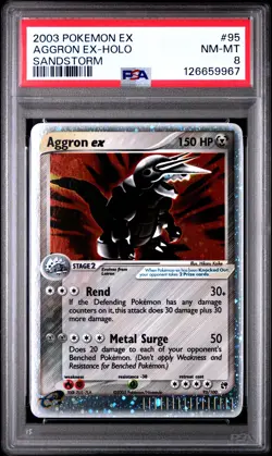 2003 POKEMON EX SANDSTORM #95 AGGRON EX-HOLO PSA 8 - Image 1