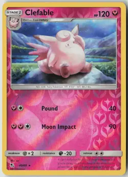 Clefable 40/68 Rare Hidden Fates Pokemon Reverse Holo Near Mint - Image 1