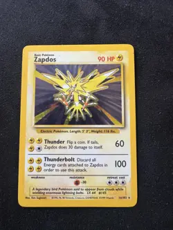 Pokemon TCG Zapdos Base Set Holo Unlimited Rare Card 16/102 - Image 1