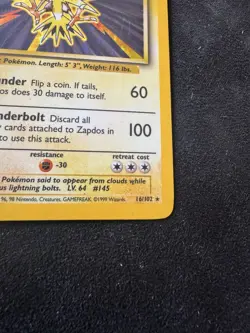 Pokemon TCG Zapdos Base Set Holo Unlimited Rare Card 16/102 - Image 5