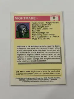 1990 Marvel Comics Super Heroes & Villains NIGHTMARE Card #56 - Image 2