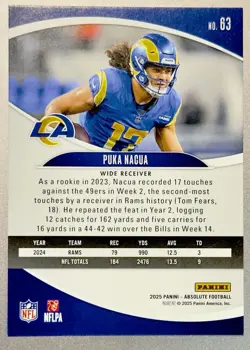 2025 Panini Absolute #63 Puka Nacua Gold Stars Prizm /325 Los Angeles Rams - Image 2