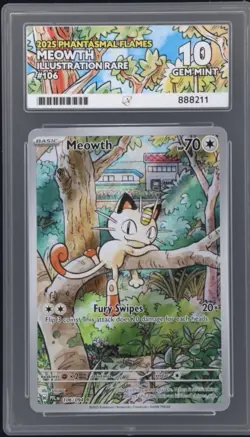 Meowth 106/094 Pokemon TCG Phantasmal Flames Illustration Rare Ace 10 Gem Mint - Image 1