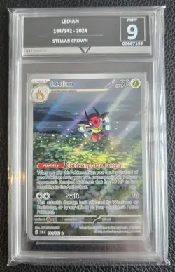 Pokemon TCG Ledian Sv07 Stellar Crown Illustration Rare Holo 144/142 Getgraded 9 - Image 1