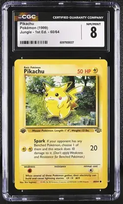 Pikachu 1st Edition CGC 8 NM/MINT Pokemon (1999) Jungle 60/64 Non-Holo - Image 1