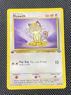 Meowth 56/64 Jungle Set 1st Edition 1999 Vintage Pokemon TCG NM - Image 1