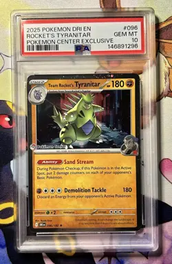 TEAM ROCKET'S TYRANITAR 2025 POKEMON DESTINED RIVALS POKEMON CENTER #096 PSA 10 - Image 1