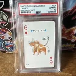 6 of Diamonds Tauros 128 Pokemon Poker Playing Card 1999 Japan Lugia Silver - Image 1
