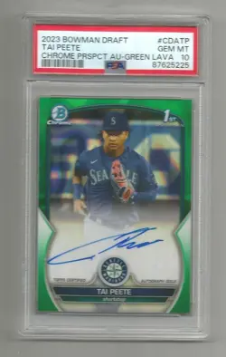 2023 Bowman Draft Tai Peete Green Lave Rookie Refractor Auto PSA 10 Gem Mint - Image 1