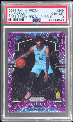 2019-20 Panini Prizm Ja Morant #249 PSA 10 RC Fast Break Purple Prizm 58/75 - Image 1