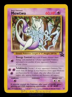 Pokemon Card Mewtwo 12 Wizards Black Star Vintage WOTC Promo LP 2000 - Image 1