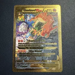 Charizard VStar Gold Shiny Card Gold Foil Pokemon Card Fan Art Display - Image 1