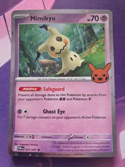 Mimikyu 037/091 (Cosmos Holo) with Swirl Trick or Trade Pokemon Card - Image 1
