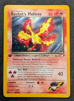 1st edition Rocket's Moltres Gym Heroes 12/132 HOLO Rare NM - Image 1