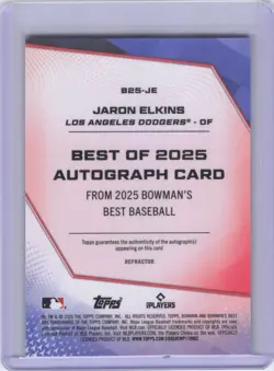 Jaron Elkins 2025 Bowman's Best of 2025 Auto B25-JE Dodgers Prospect - Image 3