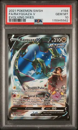 2021 POKEMON SWORD & SHIELD EVOLVING SKIES #194 FULL ART/RAYQUAZA V PSA 10 - Image 1