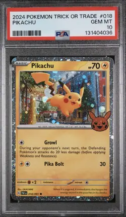 2024 Pokemon Trick or Trade Pikachu Cosmos Holo #018/091 TWO SWIRLS PSA 10 - Image 1