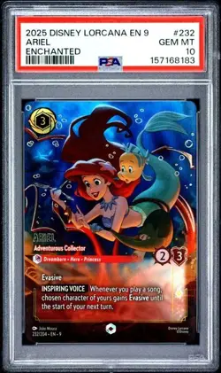 PSA 10 GEM MT DISNEY LORCANA EN 9-FABLED ENCHANTED ARIEL - ADVENTUROUS COLLECTOR - Image 1
