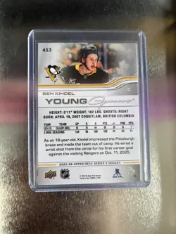 2025-26 Upper Deck Series 2 Ben Kindel Young Guns Rookie RC #453 Penguins - Image 2