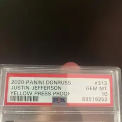 JUSTIN JEFFERSON ROOKIE 2020 DONRUSS RATED RC #313 YELLOW PRESS PROOF PSA 10 🔥 - Image 3