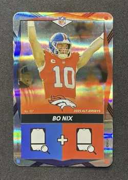 2025 UNO Elite Alt Jersey Edition Bo Nix #127 Blue & Red Foil Denver Broncos - Image 1