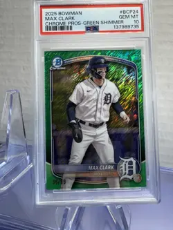 Topps 2025 Bowman Chrome Prospects Max Clark Green Shimmer 36/99 PSA 10 - Image 1