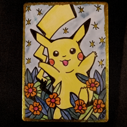 Pokemon Pikachu ACEO Hand Drawn Original Fan Art Card Gold Foil Sabrina de Man - Image 3