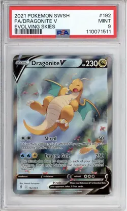 PSA 9 Dragonite V Pokemon Sword & Shield Evolving Skies Alt Art Holo 192/203 - Image 1
