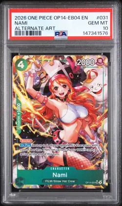 2026 ONE PIECE OP14-EB04-THE AZURE SEA'S SEVEN ALTERNATE ART #031 NAMI PSA 10 - Image 1