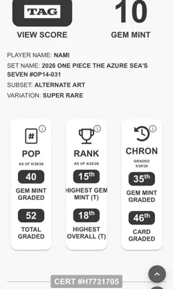 Nami (Alternate Art) OP14-031 The Azure Sea's Seven Foil TAG 10 - Image 2