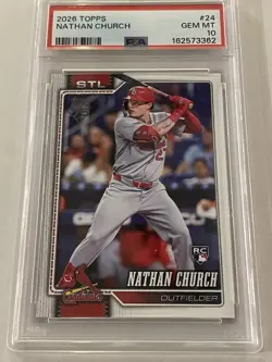 Topps 2026 Series 1 Nathan Church #24 RC St. Louis Cardinals PSA 10 - Image 1