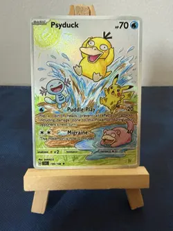 Psyduck Slowpoke Wooper Pikachu Splashing Pokemon Card DISPLAY ART - Image 1