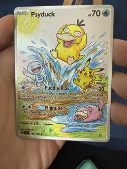 Psyduck Slowpoke Wooper Pikachu Splashing Pokemon Card DISPLAY ART - Image 2