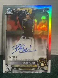 2025 Bowman Draft Brady Ebel Chrome Auto Refractor 1st Prospect #/499 Brewers - Image 1