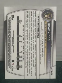 2025 Bowman Draft Brady Ebel Chrome Auto Refractor 1st Prospect #/499 Brewers - Image 2