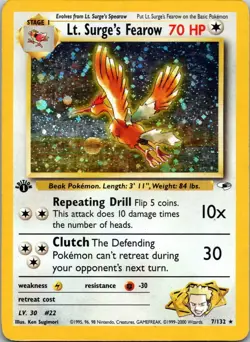 Lt. Surge's Fearow 2000 1st Edition Gym Heroes Pokemon WOTC Holo 7/132 LP-MP - Image 1