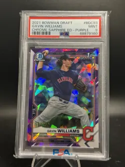 2021 Bowman Draft Sapphire Gavin Williams #BDC-93 PURPLE #/10 PSA 9 GUARDIANS!!! - Image 1