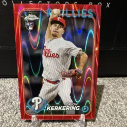 Topps Chrome 2024 Orion Kerkering RC Rookie Red Wave 4/5 #180 Phillies - Image 1