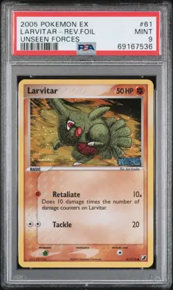 Larvitar 61/115 Holo Reverse Foil EX Unseen Forces Stamped Pokemon Card PSA 9 - Image 1