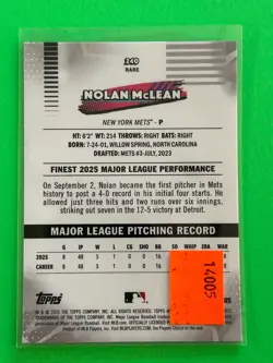 Nolan McLean 2026 Topps Finest (RC,SP,SN) Rare Pink Chrome Refractor #’d 090/250 - Image 3