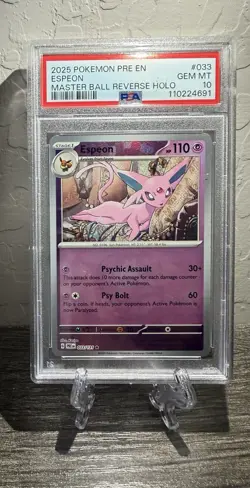Pokemon Espeon Prismatic Evolutions 033/131 Master Ball Reverse Holo PSA 10 - Image 1