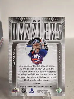ILYA SOROKIN 2025-26 UPPER DECK SERIES 2 DAZZLERS PINK #DZ-61 ISLANDERS - Image 2