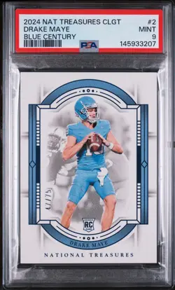 2024 Drake Maye ⭐/75 National Treasure⭐ *PSA 9* #2 Blue Century (RC) - Image 1