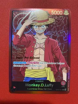 One Piece Card Game Super Pre Release ST01-001 Monkey. D. Luffy Leader Damaged - Image 2