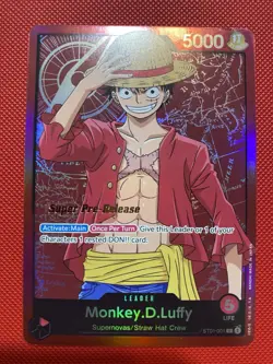 One Piece Card Game Super Pre Release ST01-001 Monkey. D. Luffy Leader Damaged - Image 3