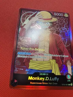 One Piece Card Game Super Pre Release ST01-001 Monkey. D. Luffy Leader Damaged - Image 4
