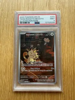 PSA 9 Team Rocket's Meowth Illustration Rare 203/182 Destined Rivals Pokemon TCG - Image 1