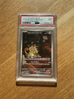 PSA 9 Team Rocket's Meowth Illustration Rare 203/182 Destined Rivals Pokemon TCG - Image 1